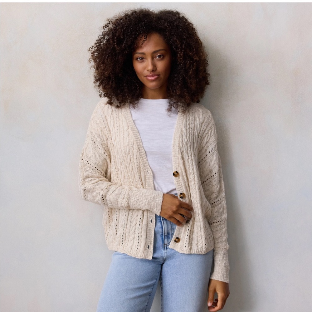 LC Lauren Conrad V-Neck Slub Cabled Sweater Cardigan